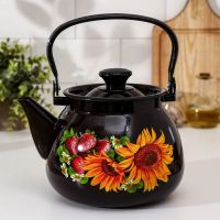 Чайник, 3.5 л, эмалированная сталь, деколь МИКС, коричневый