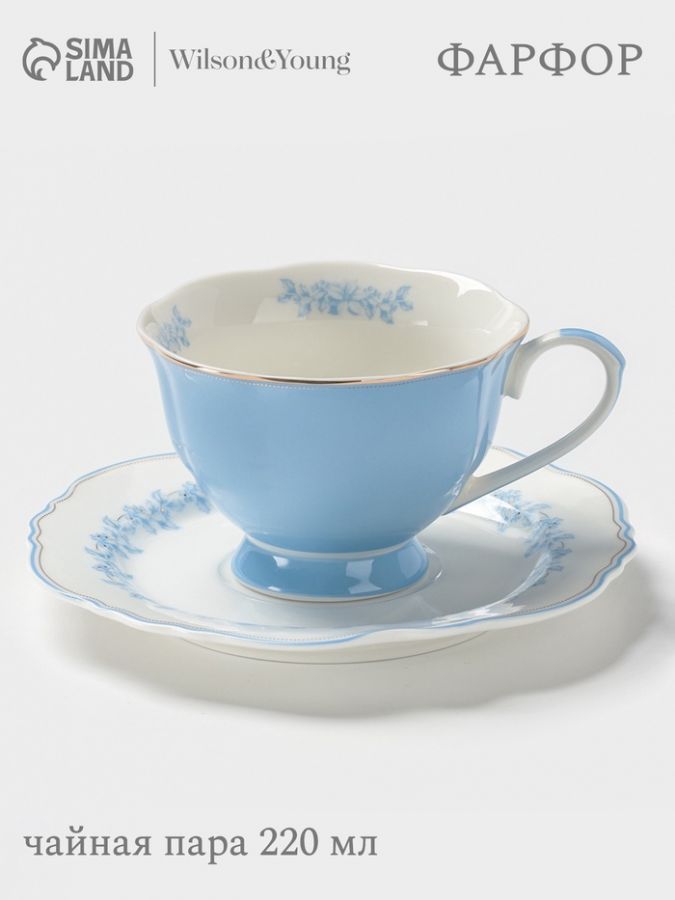 Чайная пара WY Royal blue, фарфор, 220 мл, голубая