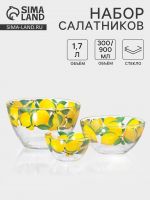 Набор салатников Декостек "Трио. Лимоны", 3 шт., 1700/900/300 мл, стекло, прозрачный, жёлтый