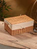 Корзинка прямоугольная с крышкой и тканевым подкладом, 33?22?15 см, ротанг