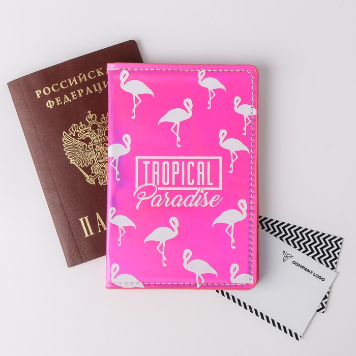 Паспортная обложка "TROPICAL Paradise", зеркальный кож.зам.