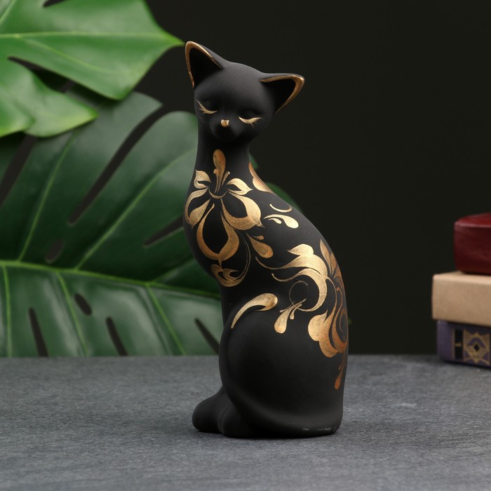 Фигура керамика «Кошка ушастая», 7?8?19 см, чёрная