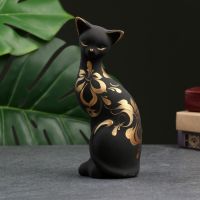 Фигура керамика «Кошка ушастая», 7?8?19 см, чёрная