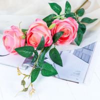 Цветы искусственные «Роза», три бутона, 8?80 см, персиковые