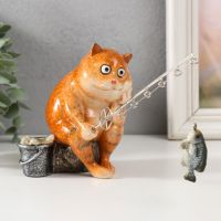 Фигурка полистоун лак «Рыжий кот на рыбалке», 12.5?10?18 см