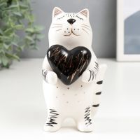 Фигурка керамика «Котик с сердечком», бело-чёрный с золото,м 15?8.2?7.8 см