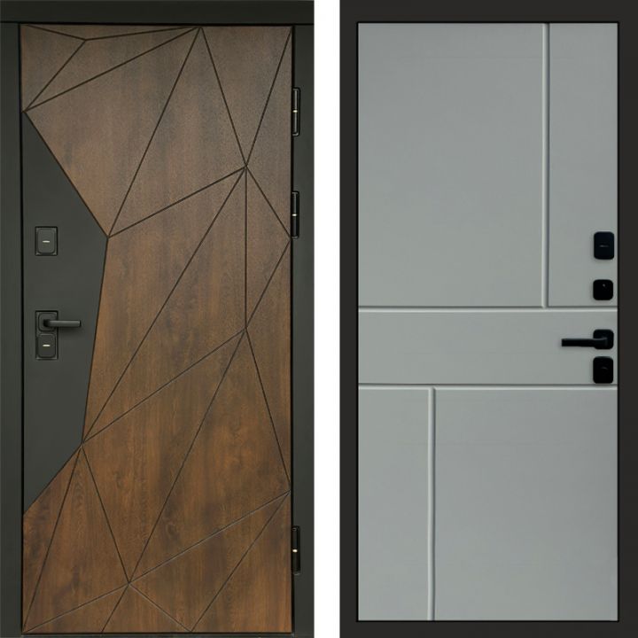 Входная дверь Termo-door Премиум винорит Геометрия Дуб с терморазрывом - Горизонт Грей софт