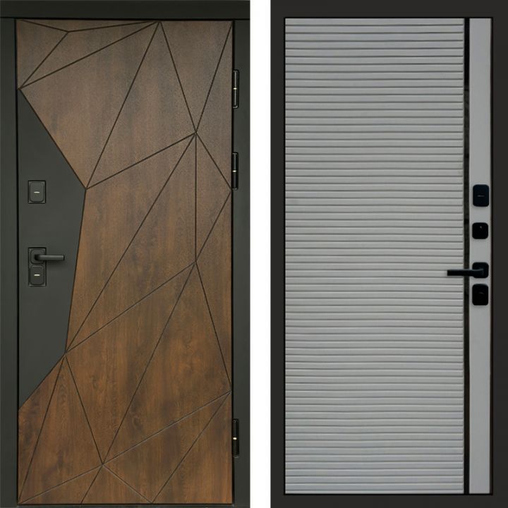 Входная дверь Termo-door Премиум винорит Геометрия Дуб с терморазрывом - Porte Грей софт