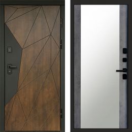 Входная дверь Termo-door Премиум винорит Геометрия Дуб с терморазрывом - Зеркало Бетон темный