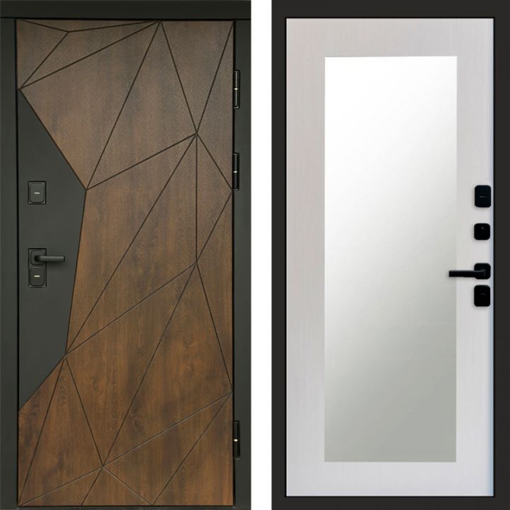 Входная дверь Termo-door Премиум винорит Геометрия Дуб с терморазрывом - Зеркало триумф Лиственница