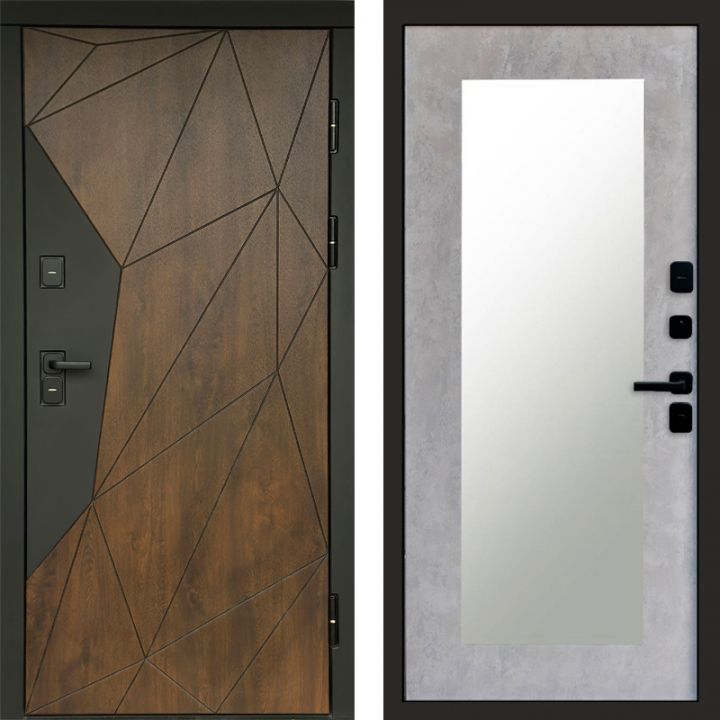 Входная дверь Termo-door Премиум винорит Геометрия Дуб с терморазрывом - Зеркало триумф Бетон светлый