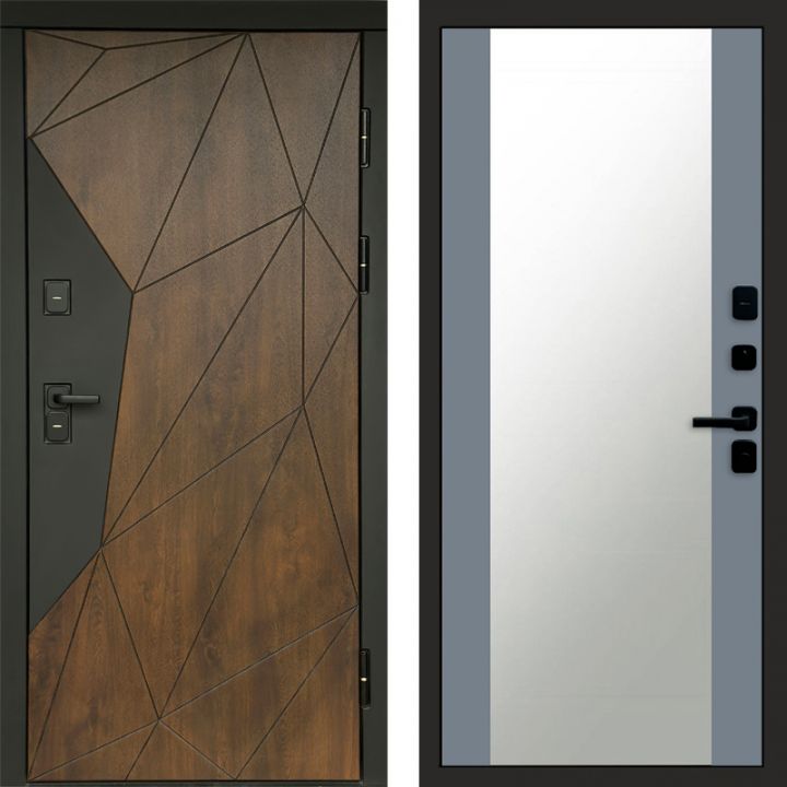 Входная дверь Termo-door Премиум винорит Геометрия Дуб с терморазрывом - Зеркало Грей софт