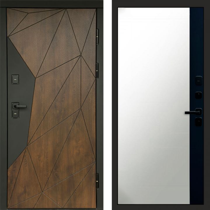Входная дверь Termo-door Премиум винорит Геометрия Дуб с терморазрывом - Широкое Зеркало Фацет Черный кварц
