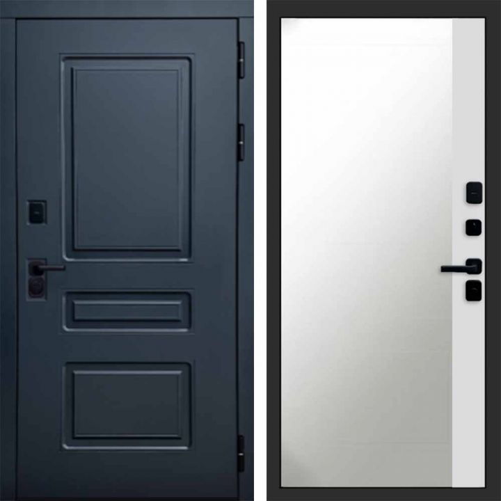 Входная дверь Termo-door Аляска Графит с терморазрывом - Широкое Зеркало Фацет Белый софт