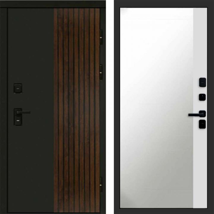 Входная дверь Termo-door Премиум винорит Форт Дуб с терморазрывом - Широкое Зеркало Фацет Белый софт