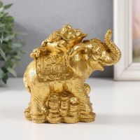 Нэцке фигурка полистоун «Жаба на слоне с монетами», золото, 12?6.8?11.2 см