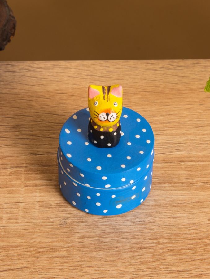Сувенирная шкатулка «Котик», 5?5?7.5 +/- см, дерево, синяя