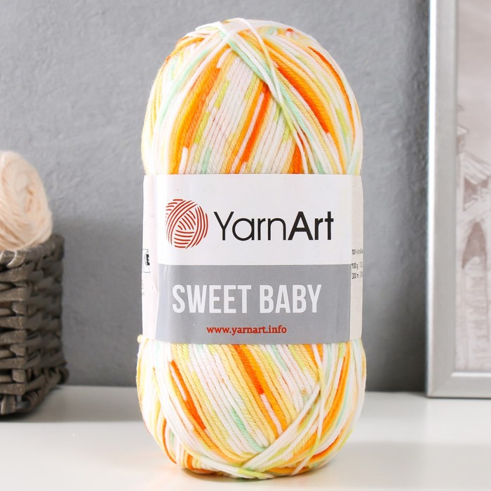 Пряжа для вязания спицами, крючком YarnArt, Sweet Baby, 100% акрил, 300 м/100 г, (902 жёлтый белый салат)