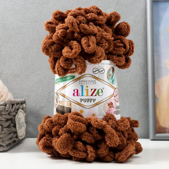 Плюшевая пряжа для вязания руками ALIZE, Puffy, 100 % микрополиэстер, 9 м/100 г, (321 коричневый)