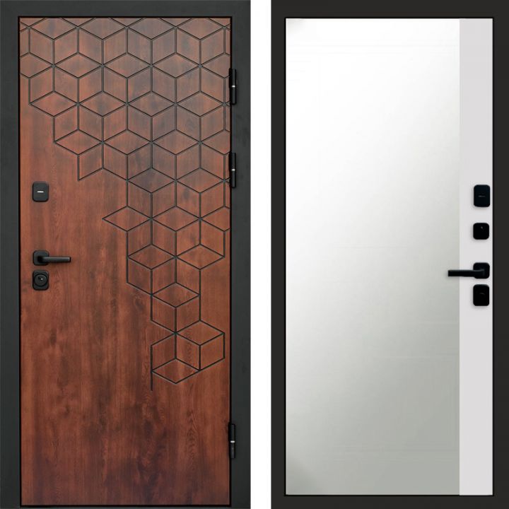 Входная дверь Termo-door Спейс Дуб патина - Широкое Зеркало Фацет Белый софт