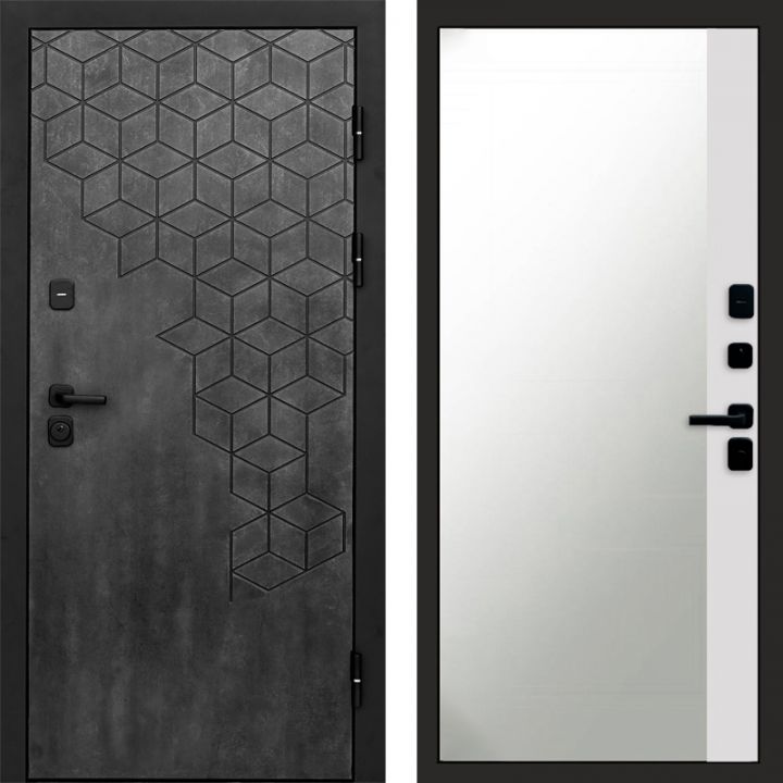 Входная дверь Termo-door Спейс Бетон патина - Широкое Зеркало Фацет Белый софт