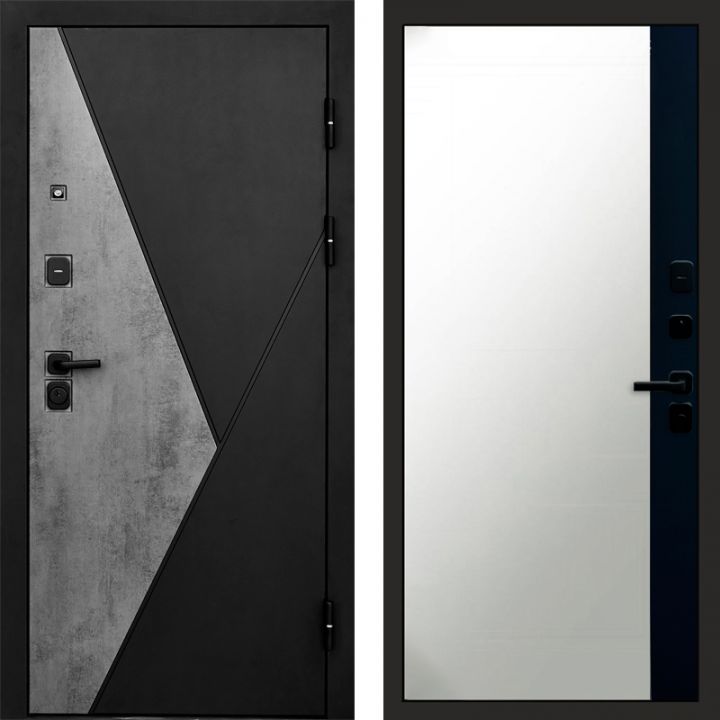 Входная дверь Termo-door Матрикс Бетон - Широкое Зеркало Фацет Черный кварц