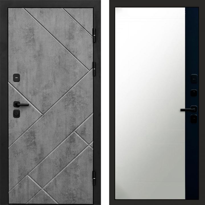 Входная дверь Termo-door Стоун Бетон - Широкое Зеркало Фацет Черный кварц