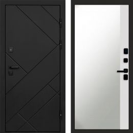 Входная дверь Termo-door Стоун Black - Широкое Зеркало Фацет Белый софт