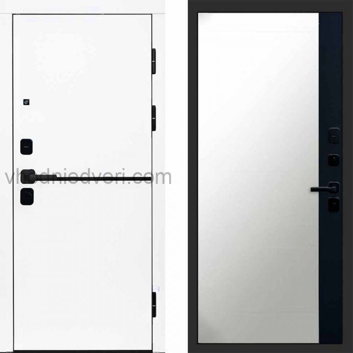 Входная дверь Termo-door Тренд WHITE - Широкое Зеркало Фацет Черный кварц