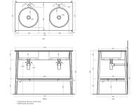 Cielo I Catini Catino Doppio раковина 1100x540x180 мм, две чаши, без отверстий под сметитель, без перелива схема 2