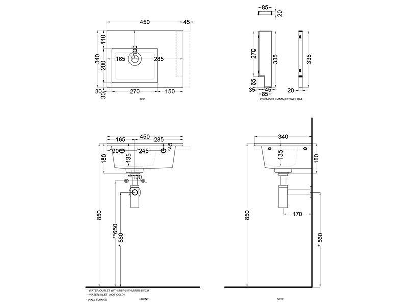 Cielo Era мойка 450х340х140 мм, накладная/подвесная, чаша слева, без отверстия для смесителя, без перелива, в комплекте крепление ФОТО