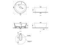 Cielo Le Bacinelle Handy раковина 450 450х168 мм, без отверстия для смесителя, с переливом схема 2