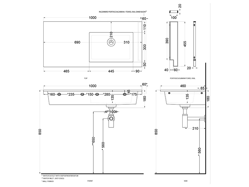 Cielo Era мойка 1000х460х140 мм, накладная/подвесная, чаша справа, без отверстия для смесителя, без перелива, в комплекте крепление ФОТО