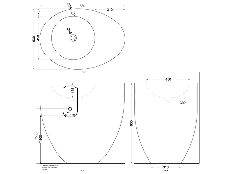 Cielo Le Giare раковина 880х630х830 мм, отдельностоящая, без отверстия для смесителя, без перелива ФОТО