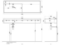 Cielo Plinio раковина 1400х460х160 мм, накладная, без отверстий для смесителя, без перелива схема 2