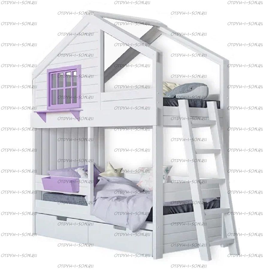 Двухъярусная кровать-домик Roof №8D с открытой крышей