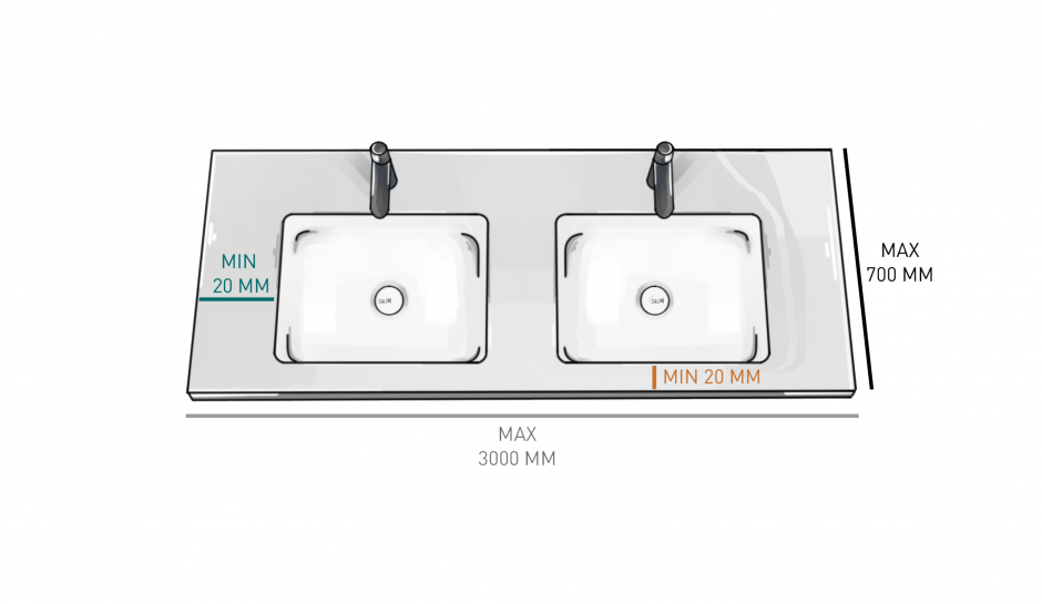 Раковина подвесная Salini Onda Flow Oval без отверстий под смеситель, с донным клапаном и двумя чашами 72x34 14022042M ФОТО