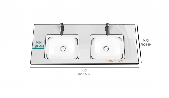 Раковина подвесная Salini Onda Flow Oval без отверстий под смеситель, с донным клапаном и двумя чашами 72x34 14022042M схема 2