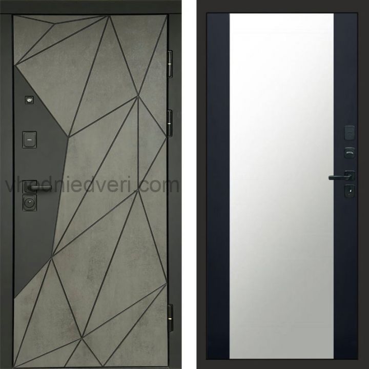 Входная дверь Termo-door Геометрия Бетон - Зеркало Черный кварц+тонировка