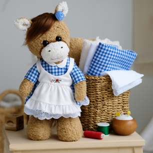 Набор для пошива игрушки лошадка девочка Дейзи в синем // Кантри