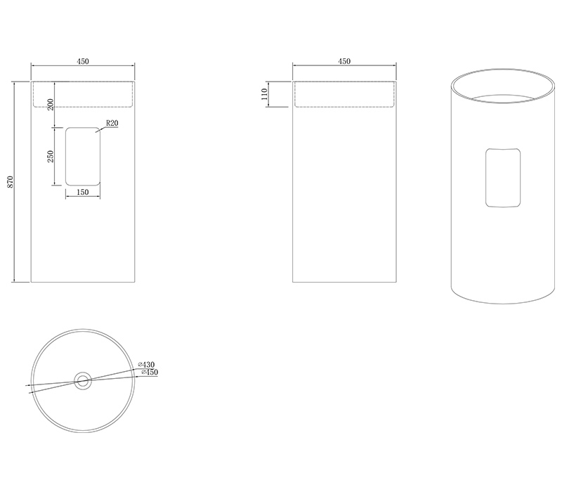 Отдельностоящая напольная раковина UNI-FLOW CILINDRO FS504-450 ФОТО
