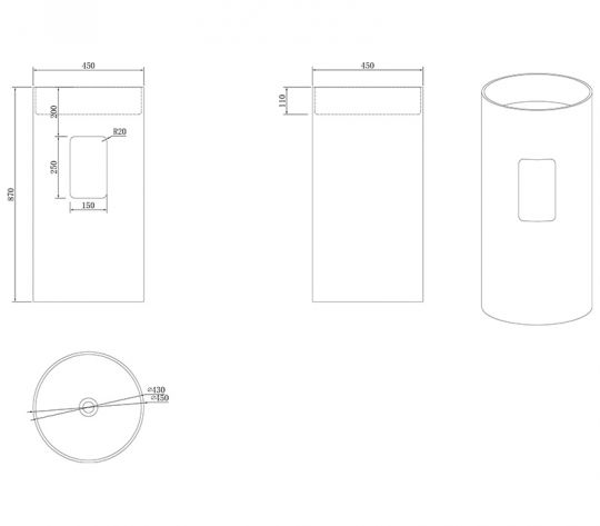 Отдельностоящая напольная раковина UNI-FLOW CILINDRO FS504-450 схема 2