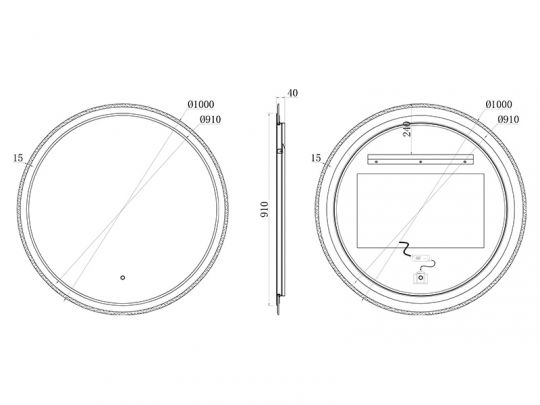 Зеркало круглое UNI-FLOW M641 c подсветкой и защитой от запотевания D-100 см схема 3