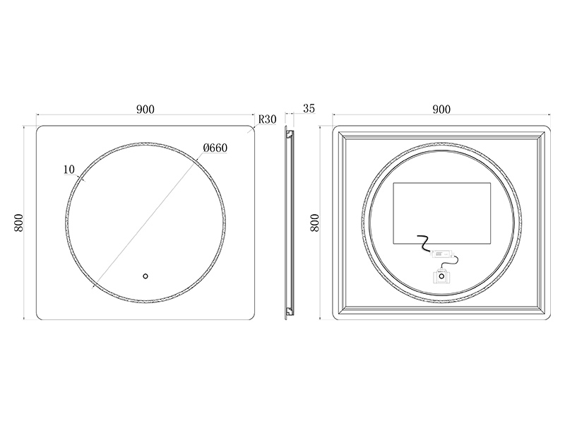 Зеркало c подсветкой UNI-FLOW M639  90x80 см с защитой от запотевания ФОТО