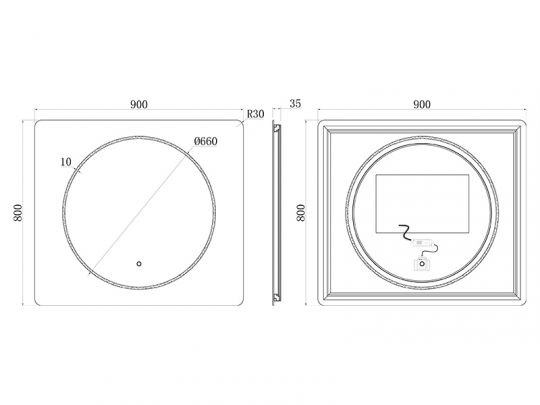 Зеркало c подсветкой UNI-FLOW M639  90x80 см с защитой от запотевания схема 3