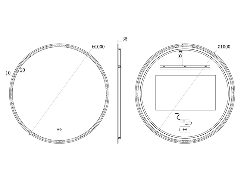 Зеркало круглое c подсветкой UNI-FLOW M-201 защита от запотевания D-100 см ФОТО