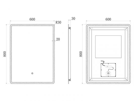 Зеркало UNI-FLOW M-647 с защитой от запотевания и подсветкой  60x80 см схема 3