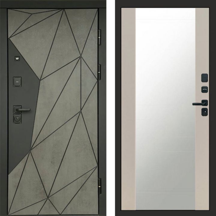 Входная дверь Termo-door Геометрия Бетон - Зеркало Слоновая кость