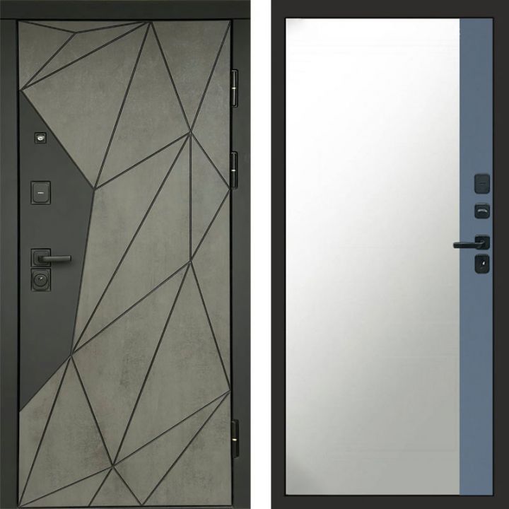 Входная дверь Termo-door Геометрия Бетон - Широкое Зеркало Фацет Грей софт
