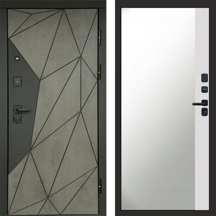Входная дверь Termo-door Геометрия Бетон - Широкое Зеркало Фацет Белый софт